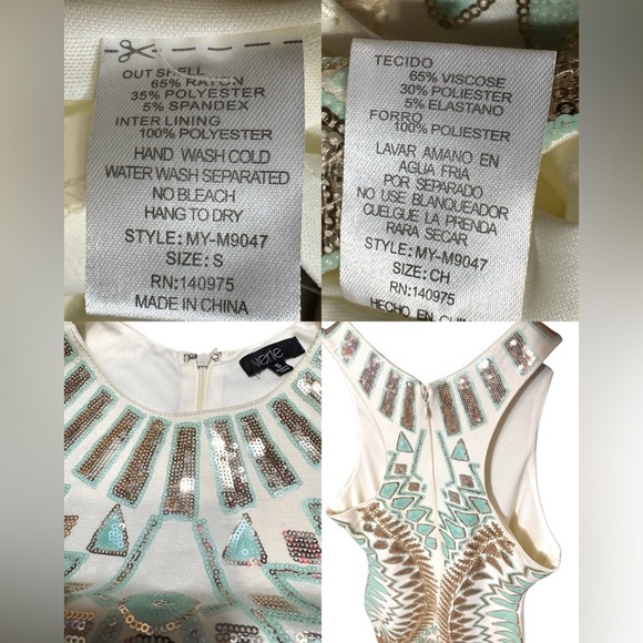 Stunning VERTE All over Embellished Sequin Shift Dress Ivory Size Small Nwot - Picture 17 of 17